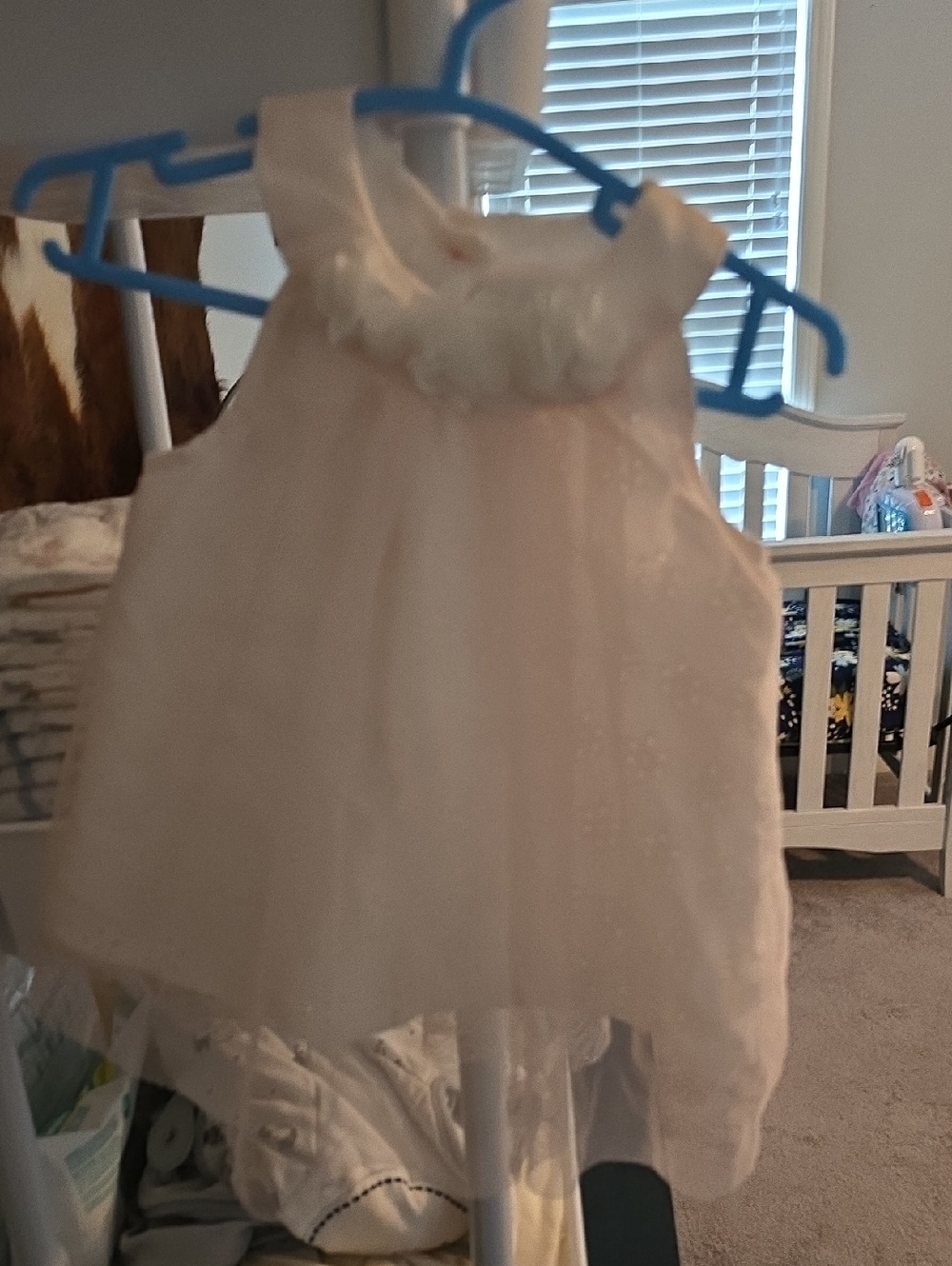 Ivory Floral Neck Tulle Dress for Girls